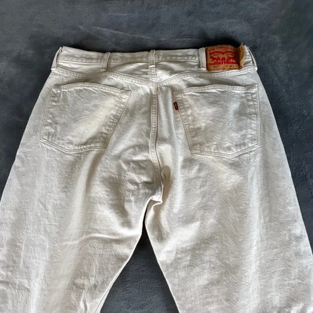 Levis 501 White Oak‎ Cone Denim Mens Jeans Off White Cream 40x30 Button Fly